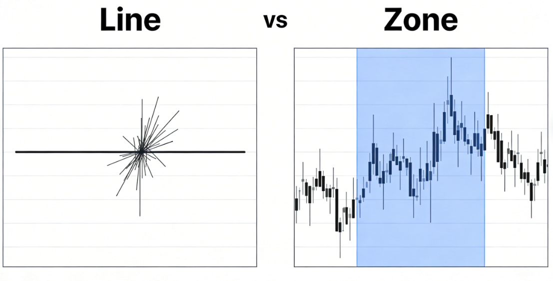 支撑阻力区域而非线条示意图