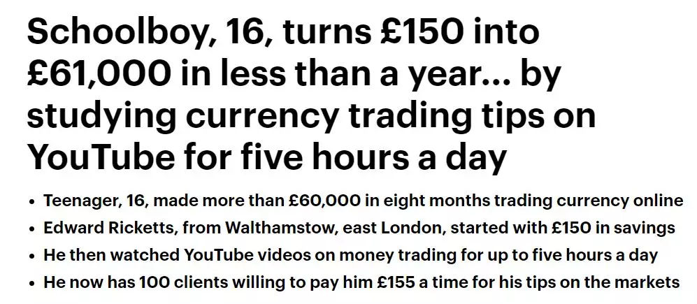 16岁少年靠外汇暴富！投资8个月财富增加400倍 狂赚54万（全程干货）16岁少年靠迷你小游戏创造奇迹，